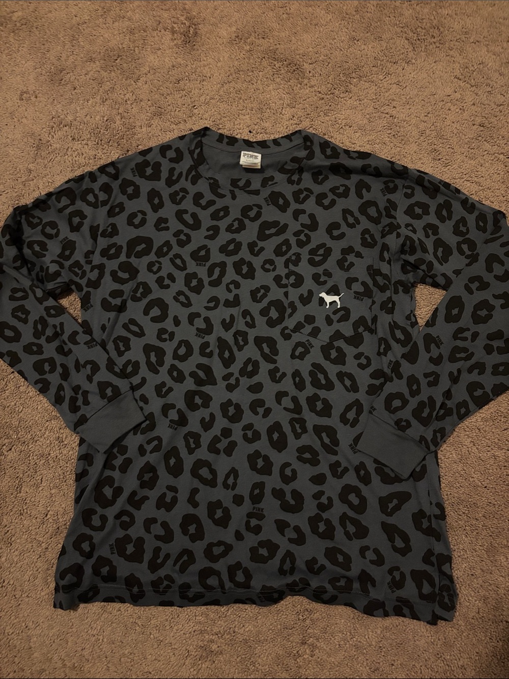 PINK Victoria's Secret Black & Dark Gray Leopard Long Sleeve Tee